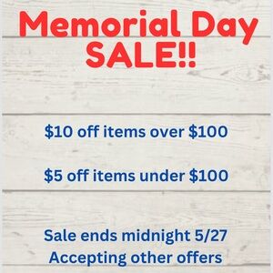 Memorial Day Sale on ALL ITEMS!!
